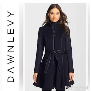 DAWN LEVY NEW YORK Fergie Fit-and-Flare Belted Wool Coat AUTHENTIC XS LIKE NEW